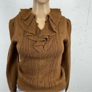 Vintage WCC West Coast Connection Size Small 80’s Brown Ruffle Neck Sweater